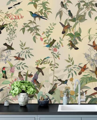 fondo de pantalla de muchos pájaros en la selva