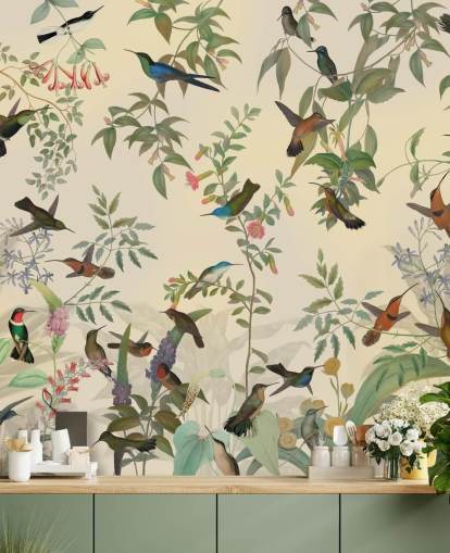 lots of birds in jungle wallpaper