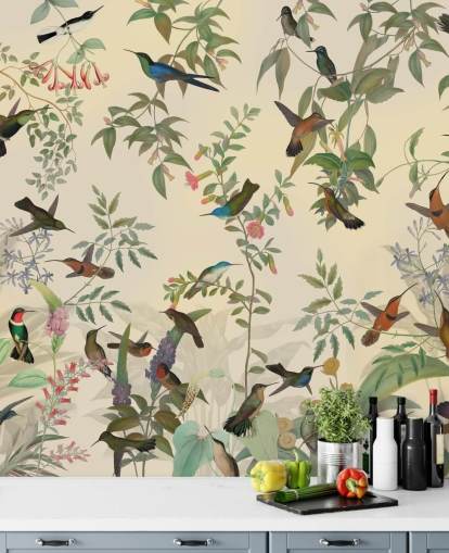 lots of birds in jungle wallpaper