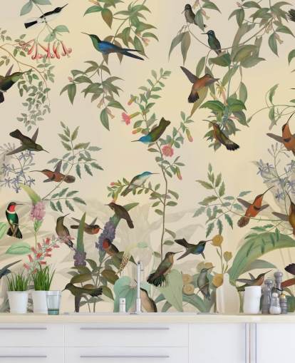 veel vogels in jungle behang