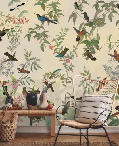 fondo de pantalla de muchos pájaros en la selva