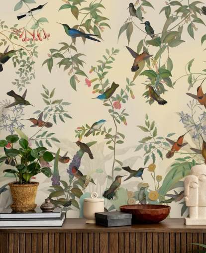 veel vogels in jungle behang