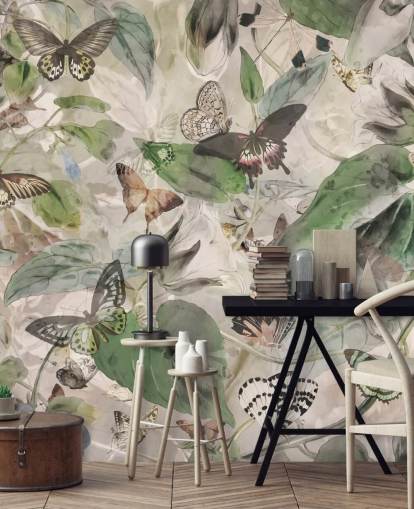 butterflies and leaves wallpaper