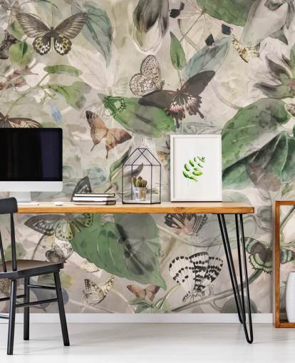 butterflies and leaves wallpaper