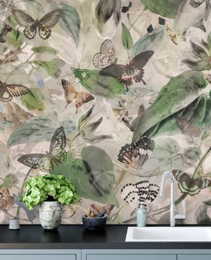 butterflies and leaves wallpaper