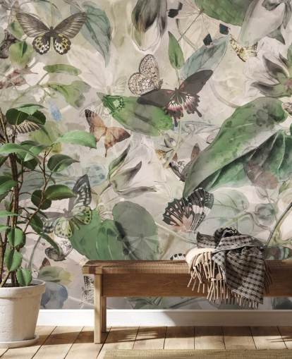 butterflies and leaves wallpaper