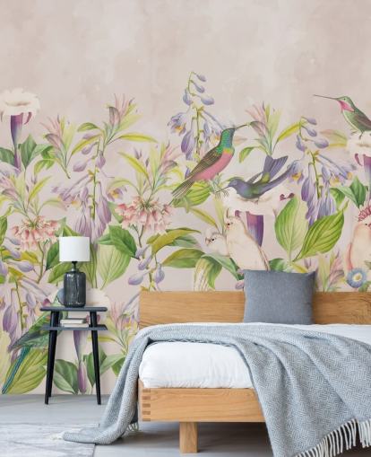 hummingbirds and floral wallpaper