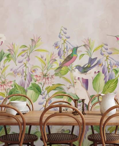 colibrì e carta da parati floreale