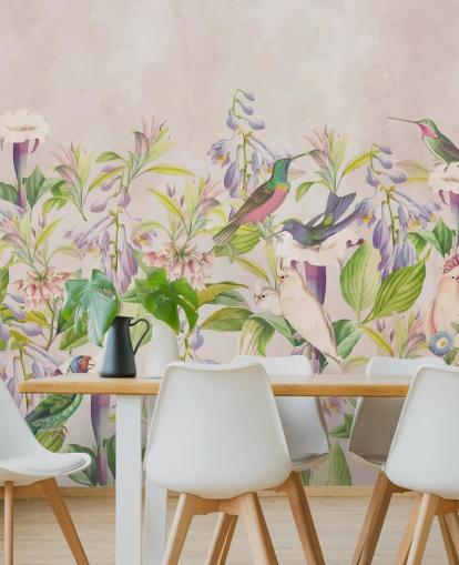 kolibrier och blommiga tapeter