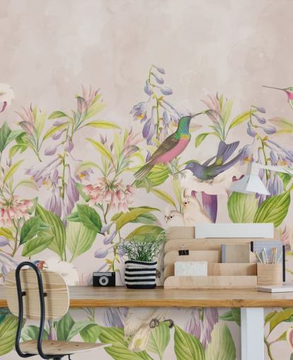 papel pintado de colibríes y flores