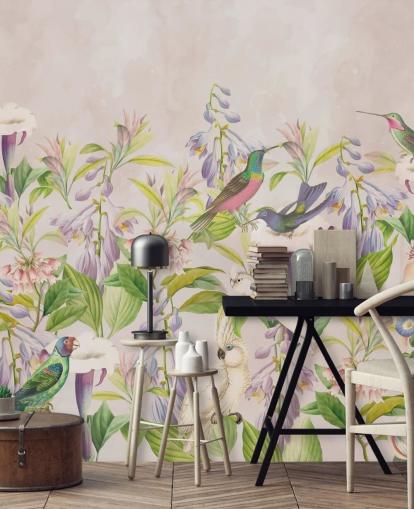 papel pintado de colibríes y flores papel pintado de colibríes y flores