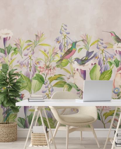 hummingbirds and floral wallpaper