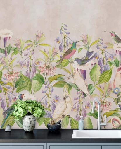 hummingbirds and floral wallpaper