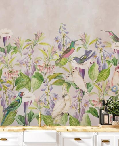 papel pintado de colibríes y flores