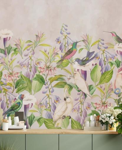 Kolibris und Blumentapete