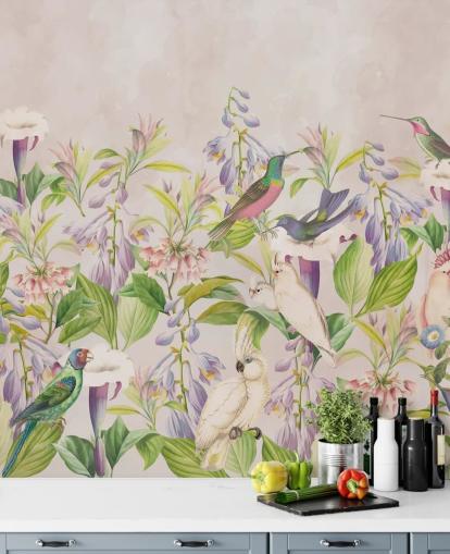 papel pintado de colibríes y flores