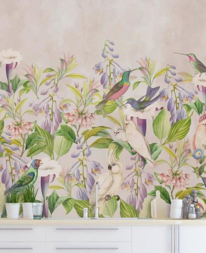 papier peint colibris et fleurs