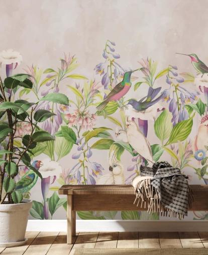 hummingbirds and floral wallpaper