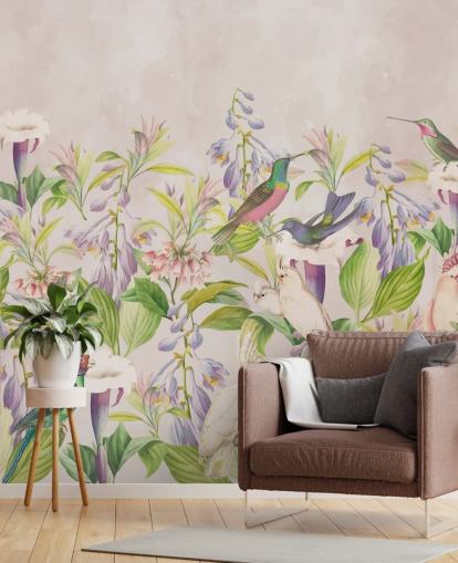 hummingbirds and floral wallpaper