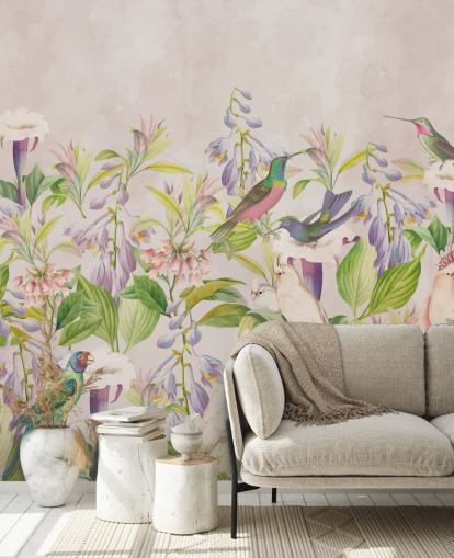 hummingbirds and floral wallpaper