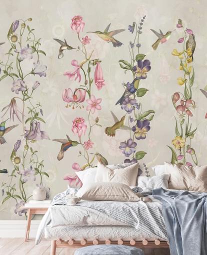 papier peint fleurs et oiseaux pastel papier peint fleurs et oiseaux pastel