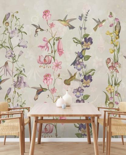 pastell blomster og fugler tapet pastell blomster og fugler tapet