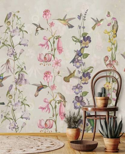 papel de parede de flores e pássaros pastel papel de parede de flores e pássaros pastel