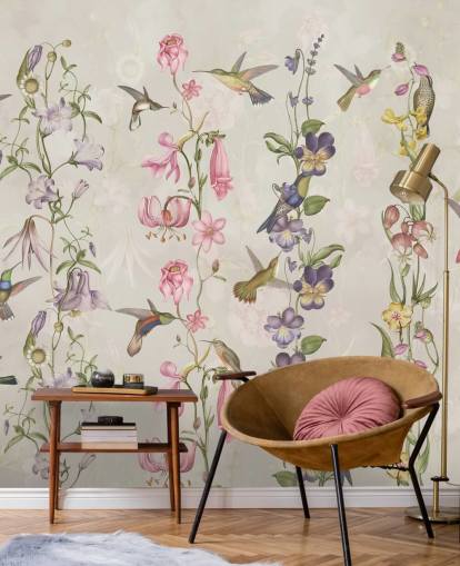 pastell blomster og fugler tapet pastell blomster og fugler tapet