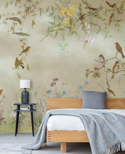 beige and light green floral wallpaper mural called Meadow by Marina Stupakova for bedrooms beige and light green floral wallpaper mural called Meadow by Marina Stupakova for bedrooms