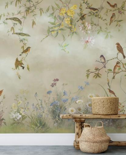 beige and light green floral wallpaper mural called Meadow by Marina Stupakova for bedrooms beige and light green floral wallpaper mural called Meadow by Marina Stupakova for bedrooms