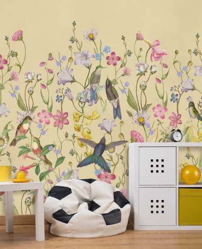 chinoiserie pastel bloemen en vogels behang