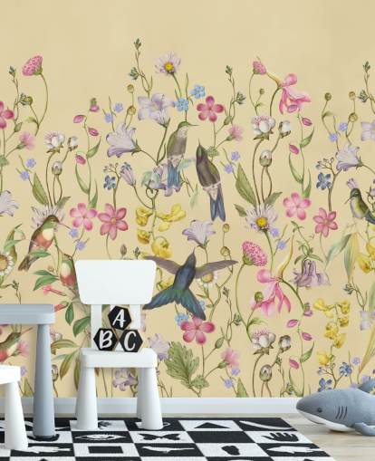 Chinoiserie Pastell Blumen und Vögel Tapete Chinoiserie Pastell Blumen und Vögel Tapete