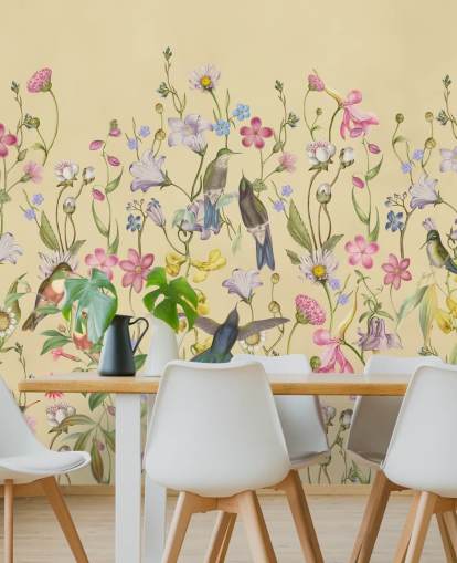 chinoiserie pastelli kukkia ja lintuja tapetti chinoiserie pastelli kukkia ja lintuja tapetti