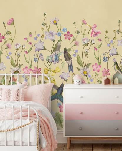 chinoiserie pastel flowers and birds wallpaper