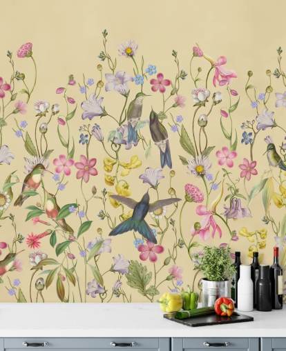chinoiserie pastel flowers and birds wallpaper