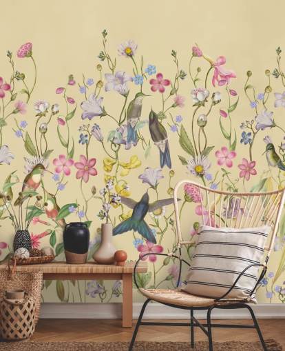 Chinoiserie Pastell Blumen und Vögel Tapete Chinoiserie Pastell Blumen und Vögel Tapete