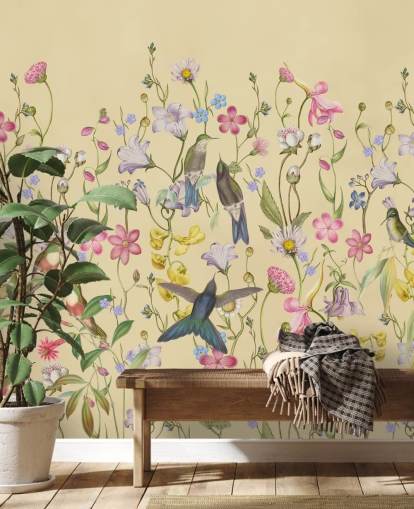 chinoiserie pastell blomster og fugler tapet chinoiserie pastell blomster og fugler tapet