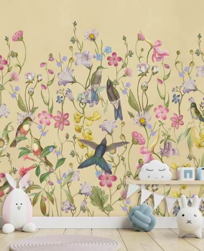 chinoiserie pastell blommor och fåglar tapeter
