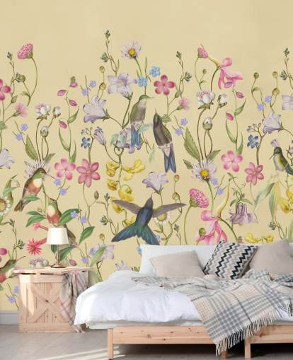 chinoiserie pastelli kukkia ja lintuja tapetti chinoiserie pastelli kukkia ja lintuja tapetti