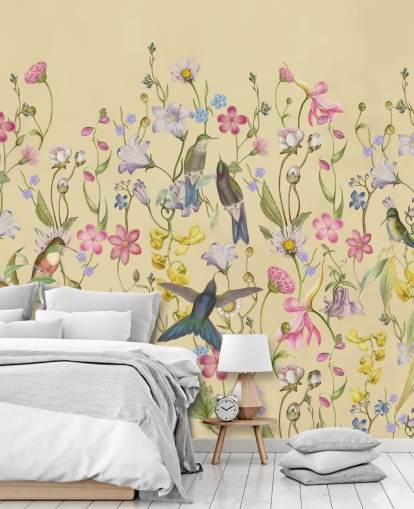 papel de parede de flores e pássaros pastel chinoiserie papel de parede de flores e pássaros pastel chinoiserie