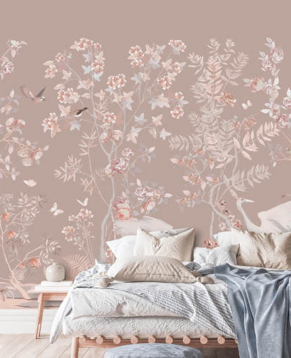 pastelli vaaleanpunainen chinoiserie tapetti