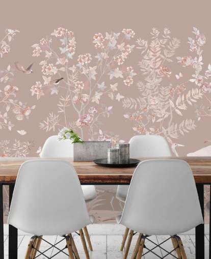 pastellrosa Chinoiserie-Tapete pastellrosa Chinoiserie-Tapete