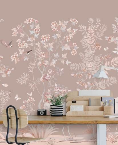 pastellrosa Chinoiserie-Tapete