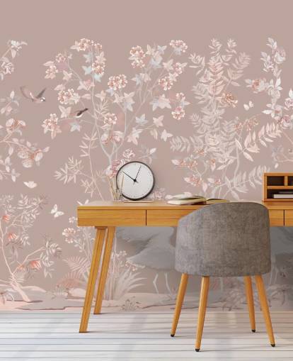 papier peint chinoiserie rose pastel
