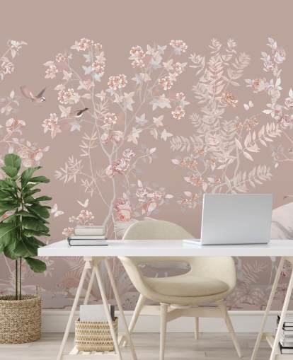 pastel pink chinoiserie tapet