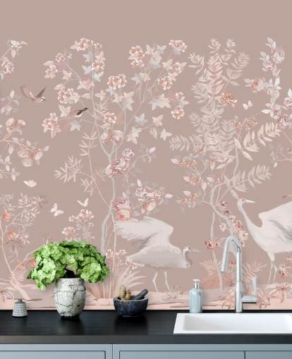 pastel pink chinoiserie wallpaper