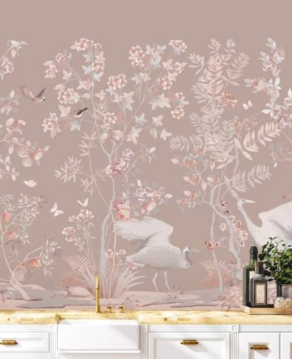 pastelli vaaleanpunainen chinoiserie tapetti