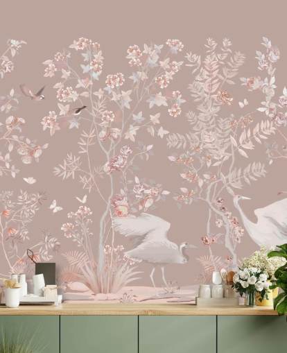 papel pintado pastel pink chinoiserie