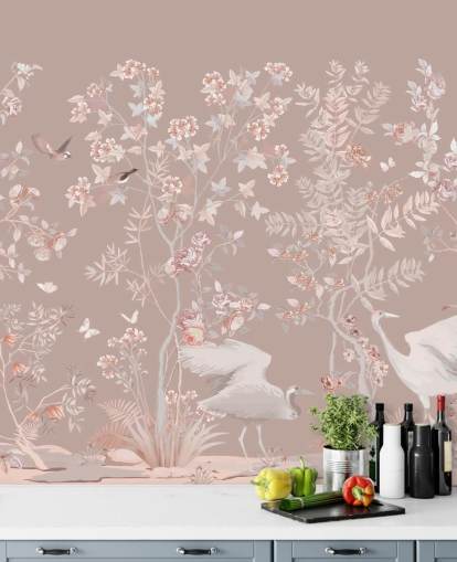 pastel pink chinoiserie wallpaper
