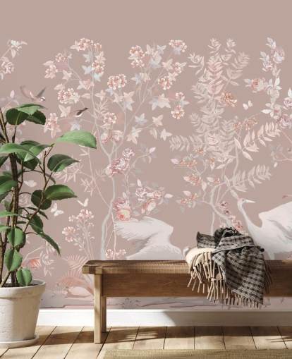 pastel roze chinoiserie behang